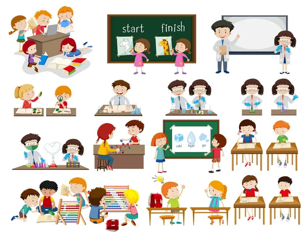 Kinder Klassenzimmerszenen Illustration — Stockvektor
