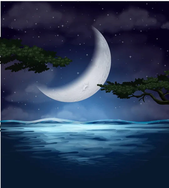 Croissant Lune Reflet Sur Eau Illustration — Image vectorielle