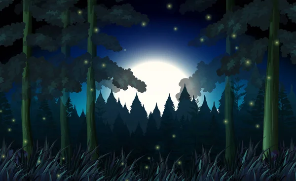 Ein Wald Dunkler Nacht Illustration — Stockvektor