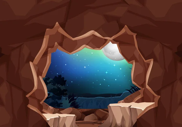 Una Ilustración Del Paisaje Cueva Luz Luna — Vector de stock