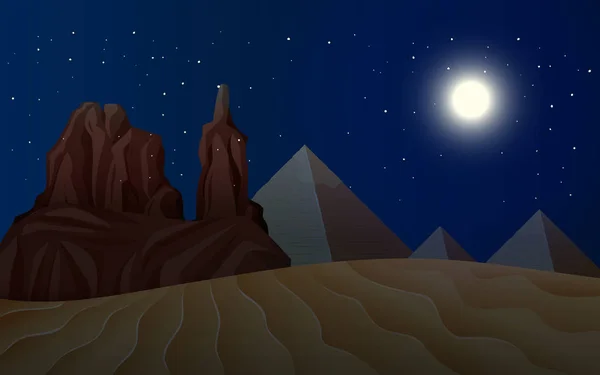 Sivatagi Táj Éjszakai Illusztráció — Stock Vector