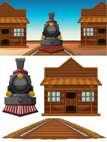 一套轿车和火车插图 — 图库矢量图片