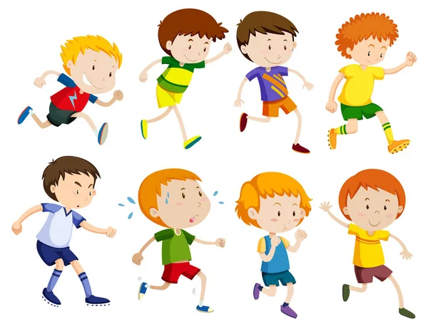 Conjunto Niños Corriendo Ilustración — Vector de stock