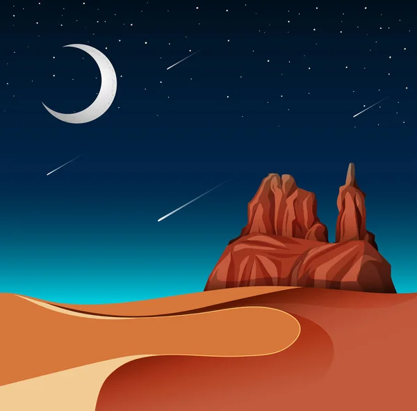 夜の図で砂漠の風景 — ストックベクタ