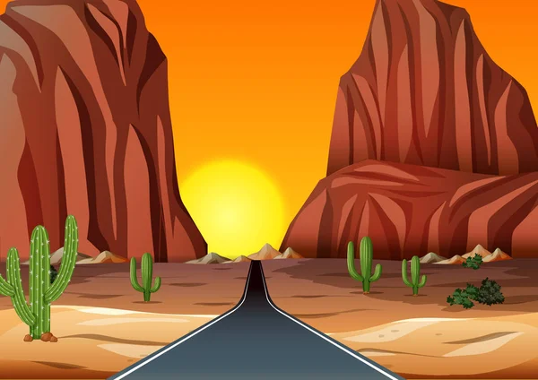 Sunset Desert Road Illustration — Stock Vector