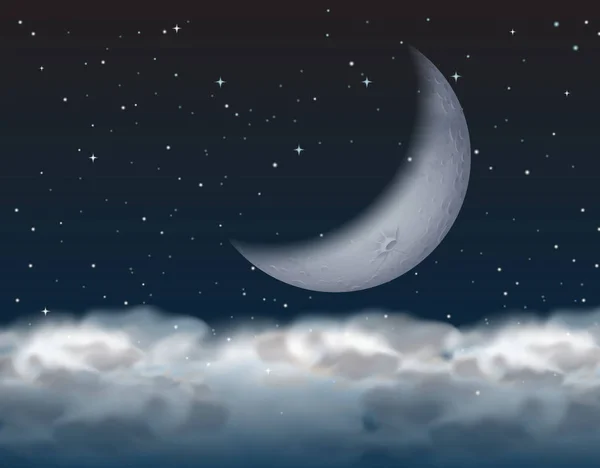 Sierp Księżyca Nad Chmura Ilustracja — Wektor stockowy
