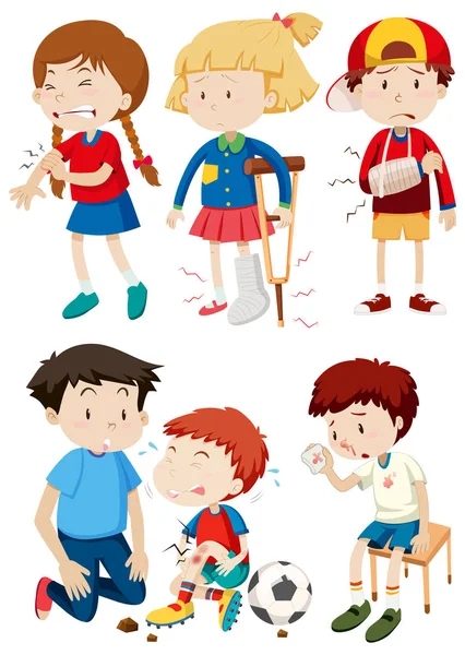 Conjunto Niños Ilustración Accidentes — Vector de stock