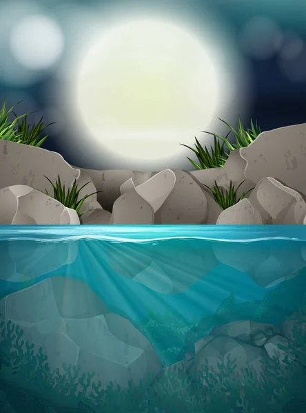 Une Grande Nuit Pleine Lune Illustration Rivière — Image vectorielle