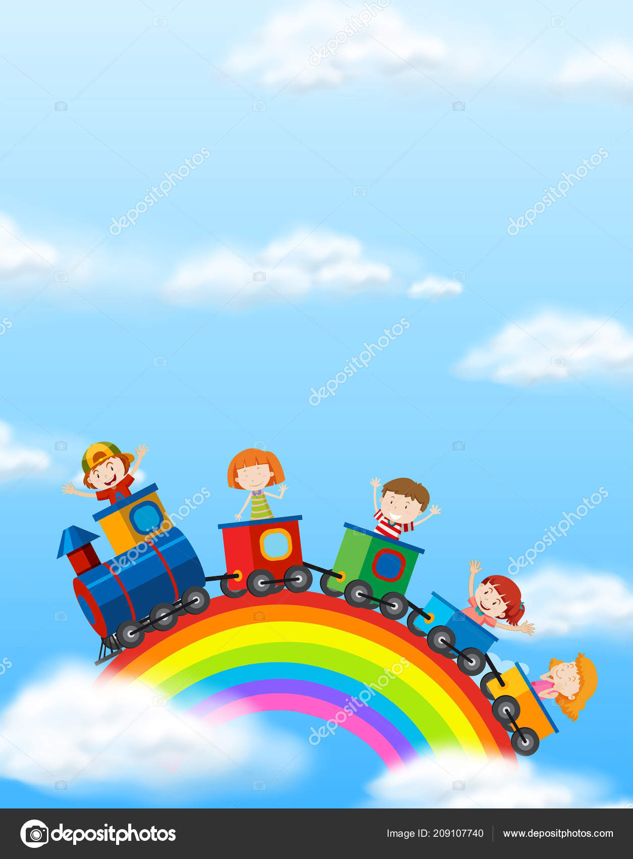 Children Riding Train Rainbow Illustration Stock Vector C Blueringmedia
