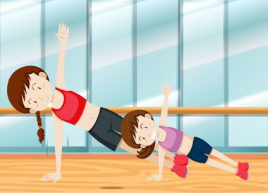 Anne ve kızı ağırlık eğitim illüstrasyon