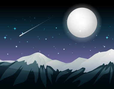 Bir gece illüstrasyon kar dağa