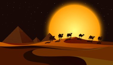 Piramitler, gece sahne illüstrasyon