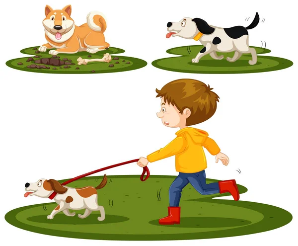 Conjunto Ilustración Niños Perros — Vector de stock