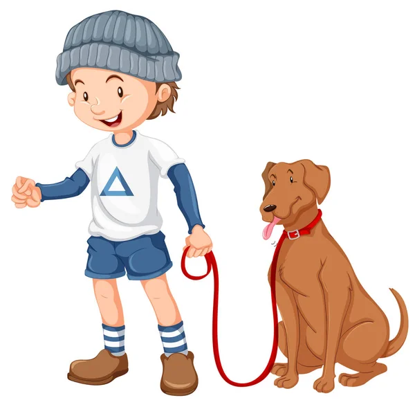 Jongen Met Zijn Hond Illustratie — Stockvector