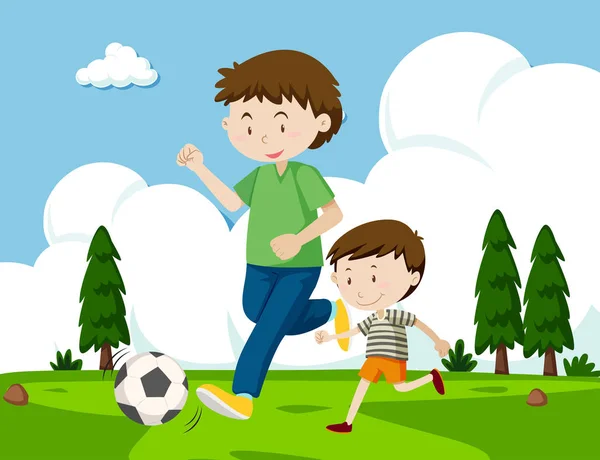Père Son Fils Jouent Illustration Football — Image vectorielle