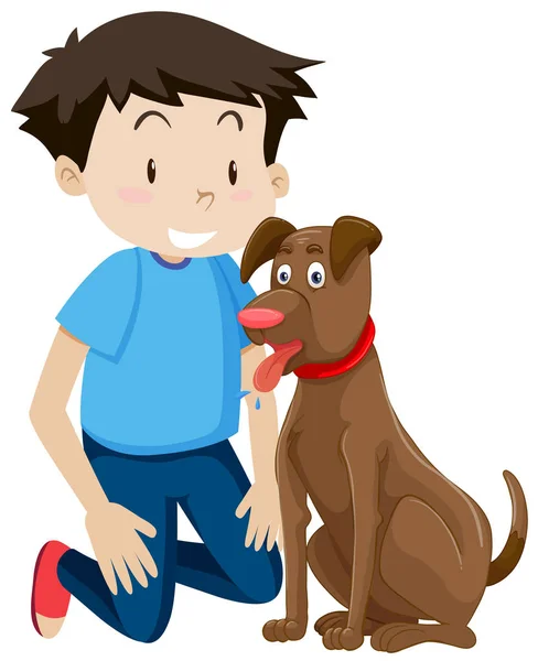 Jonge Jongen Met Illustratie Van Hond — Stockvector