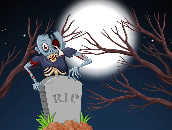 Zombie Cementerio Por Noche Ilustración — Vector de stock