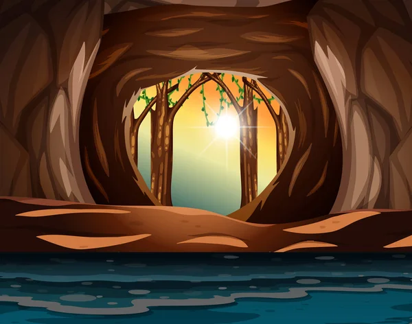 Amanecer Entrada Cueva Ilustración — Vector de stock