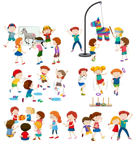 Conjunto Crianças Atividades Livre Ilustração — Vetor de Stock