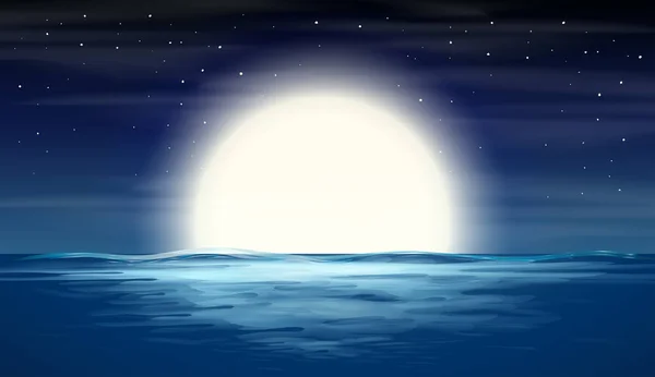 Повний Місяць Над Морською Ілюстрацією — стоковий вектор