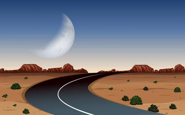 Camino Desierto Ilustración Nocturna — Archivo Imágenes Vectoriales