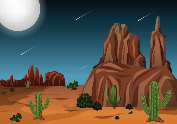 Sivatagi Éjszaka Idő Jelenet Illusztráció — Stock Vector