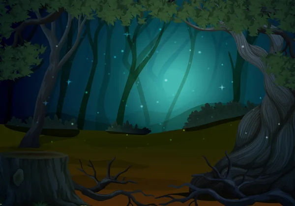 Scene with fireflies in forest at night illustration