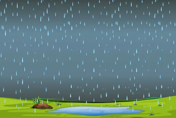 falling rain over simple landscape illustration