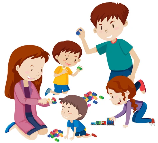 Pais Brincando Com Crianças Ilustração — Vetor de Stock