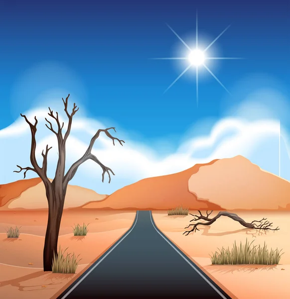 Una Strada All Illustrazione Del Deserto — Vettoriale Stock