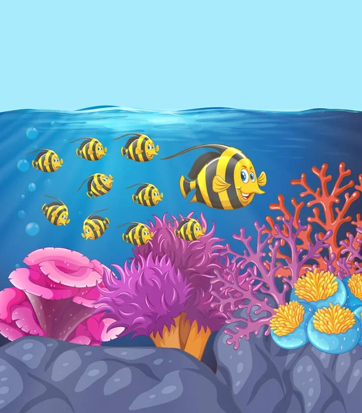 Escuela Peces Ilustración Del Arrecife Coral — Vector de stock