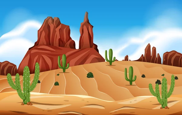 Escena Del Desierto Con Ilustración Cactus — Vector de stock