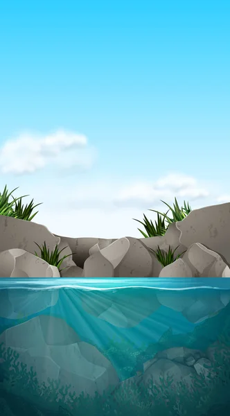 Krásná Vodní Scény Ilustrace — Stockový vektor