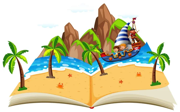 Barco Pirata Con Niños Pop Ilustración Libro — Archivo Imágenes Vectoriales