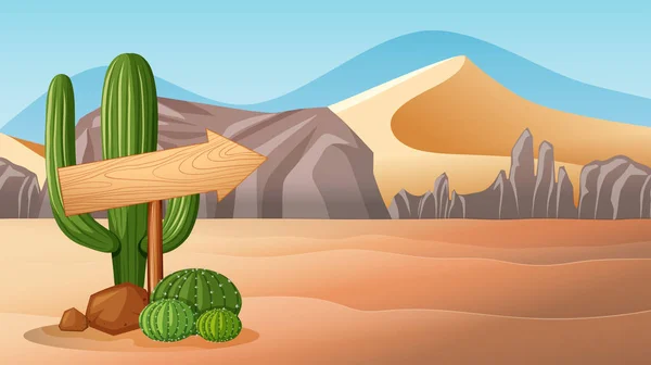 Desert scene with wood sign illustration