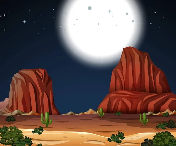 砂漠の満月の夜のイラスト — ストックベクタ