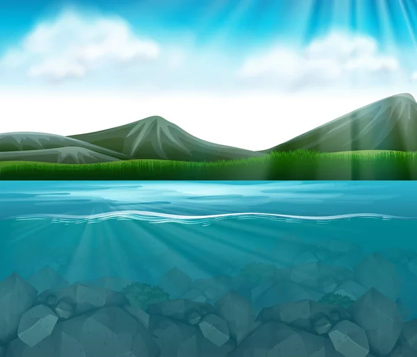 Vacker Mountain Lake Landskap Illustration — Stock vektor