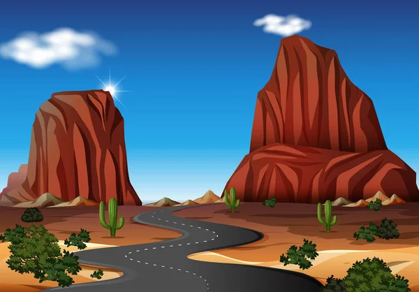 Una Strada Nell Illustrazione Del Deserto — Vettoriale Stock