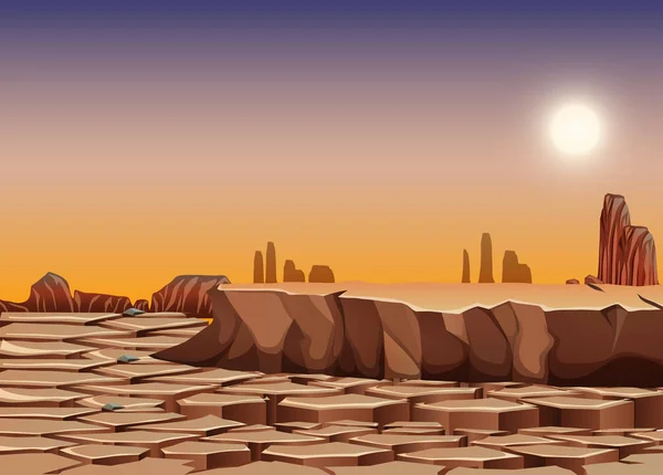 Secco Deserto Paesaggio Scena Illustrazione — Vettoriale Stock