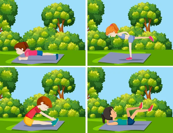 Conjunto Formación Yoga Naturaleza Ilustración — Archivo Imágenes Vectoriales