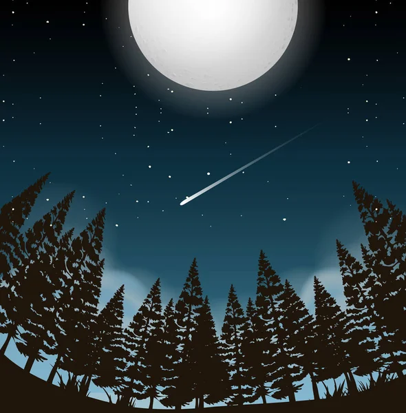 Vollmond Über Dem Wald Illustration — Stockvektor