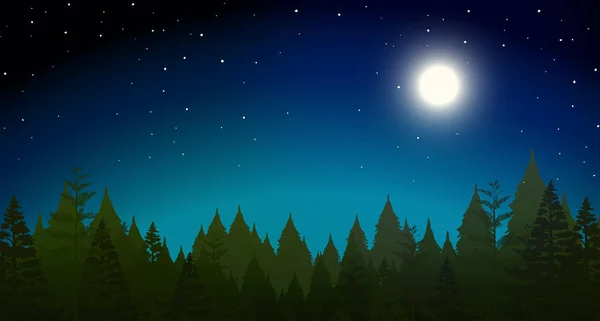 Wald Bei Nacht Szene Illustration — Stockvektor