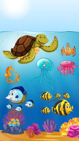 Roztomilá Mořská Zvířata Podvodní Ilustrace — Stockový vektor