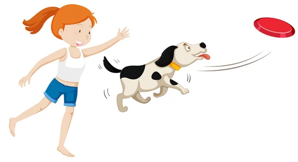 Una Niña Entrenando Perro Ilustración — Vector de stock