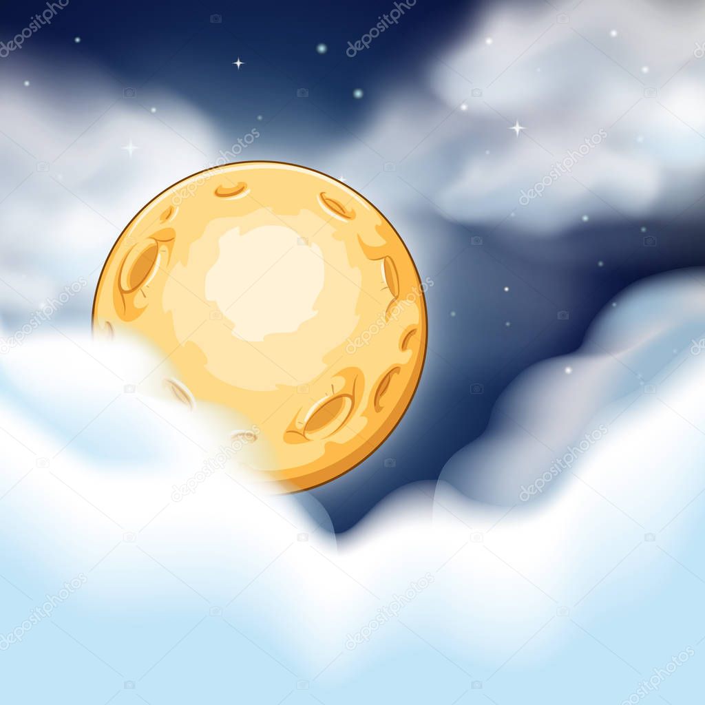 Night scene with moon and clouds illustration