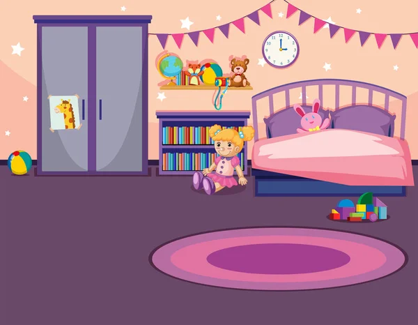 Interior Una Ilustración Dormitorio Niñas — Vector de stock