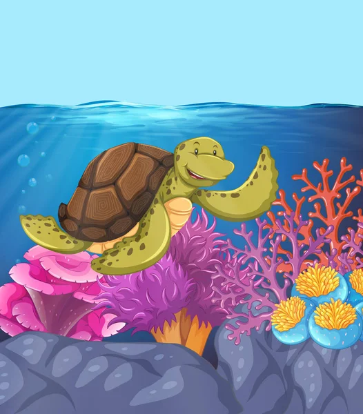 Счастливая Иллюстрация Подводного Рифа Черепахи — стоковый вектор