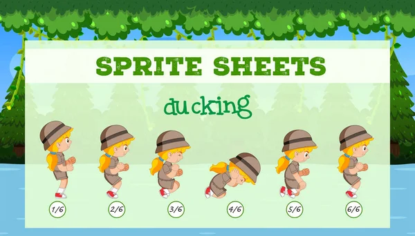 Sprite Sheets Girl Ducking Illustration — Stock Vector