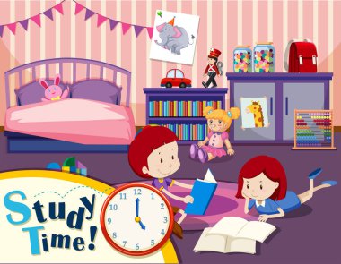 Zaman erkek ve kız illüstrasyon çalışma