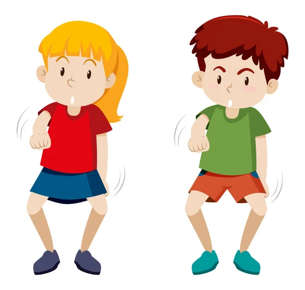 Två Barn Dans Vit Bakgrund Illustration — Stock vektor